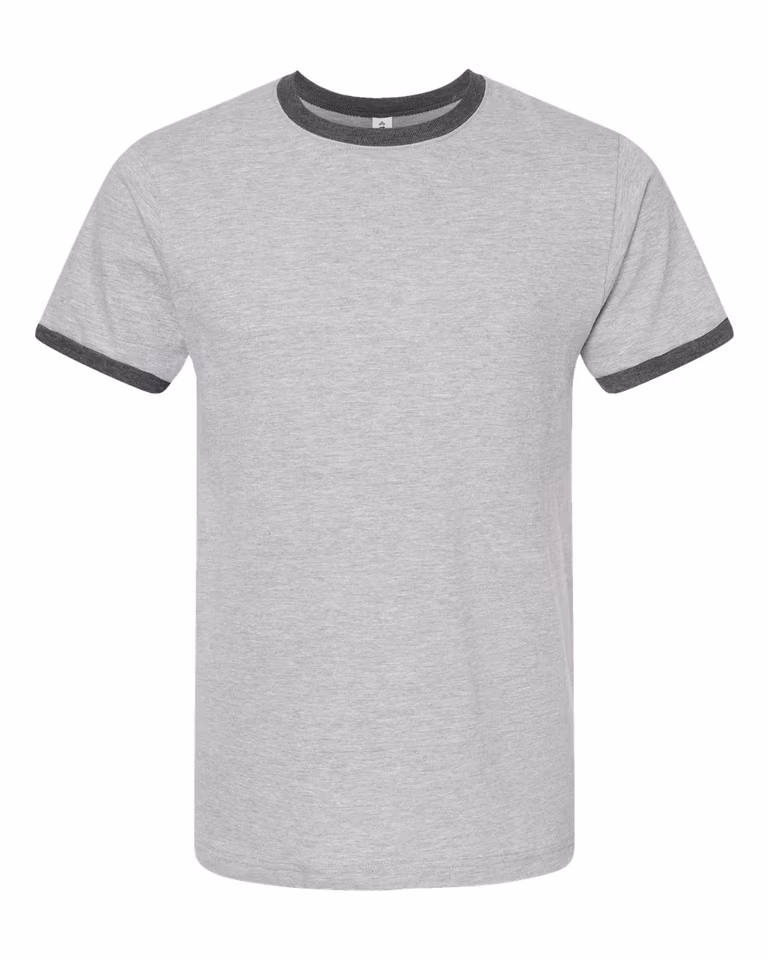 Unisex Fine Jersey Ringer T-Shirt — Heather Grey/ Heather Charcoal
