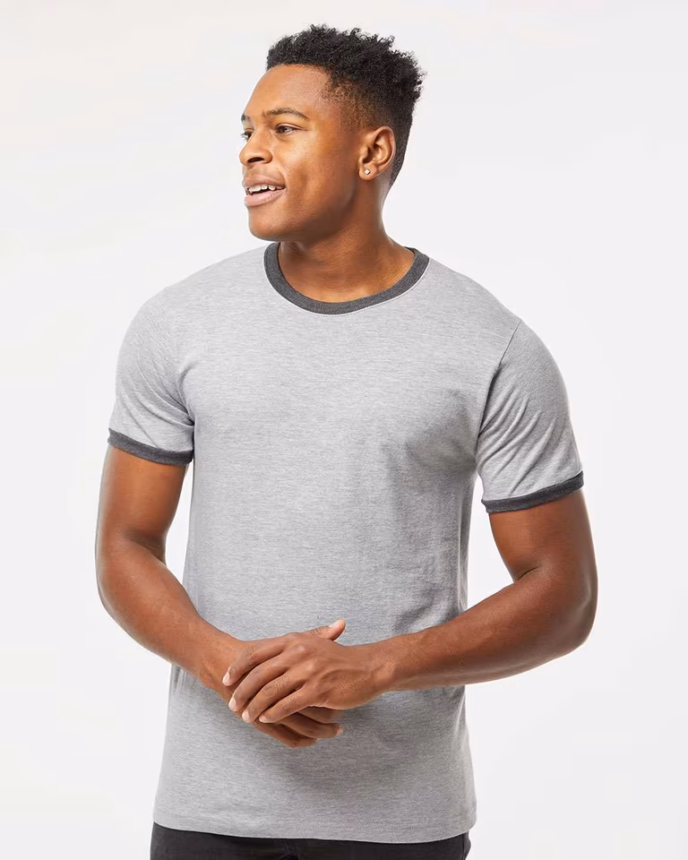 Unisex Fine Jersey Ringer T-Shirt — Heather Grey/ Heather Charcoal