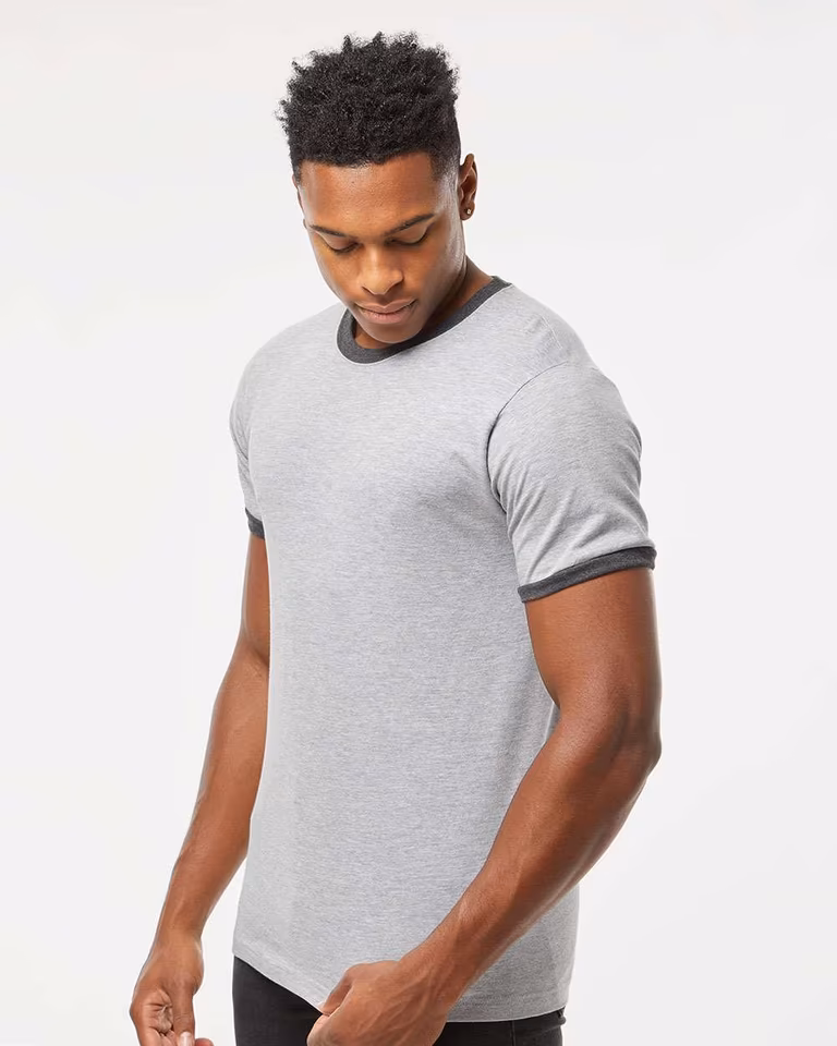 Unisex Fine Jersey Ringer T-Shirt — Heather Grey/ Heather Charcoal