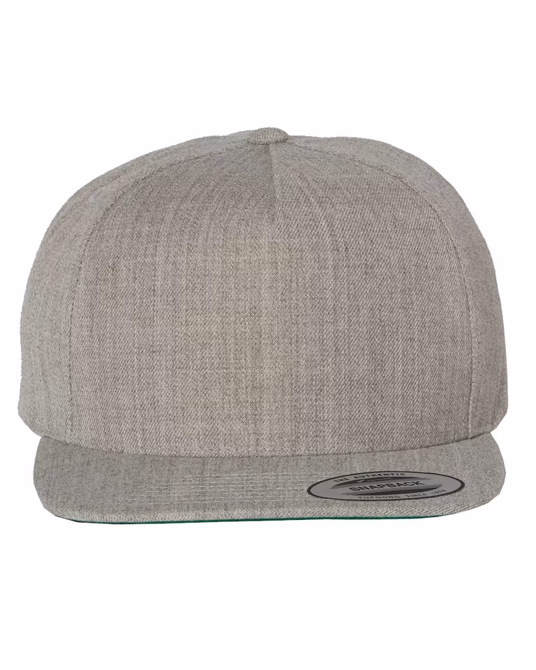 Premium Five-Panel Snapback Cap — Heather Grey