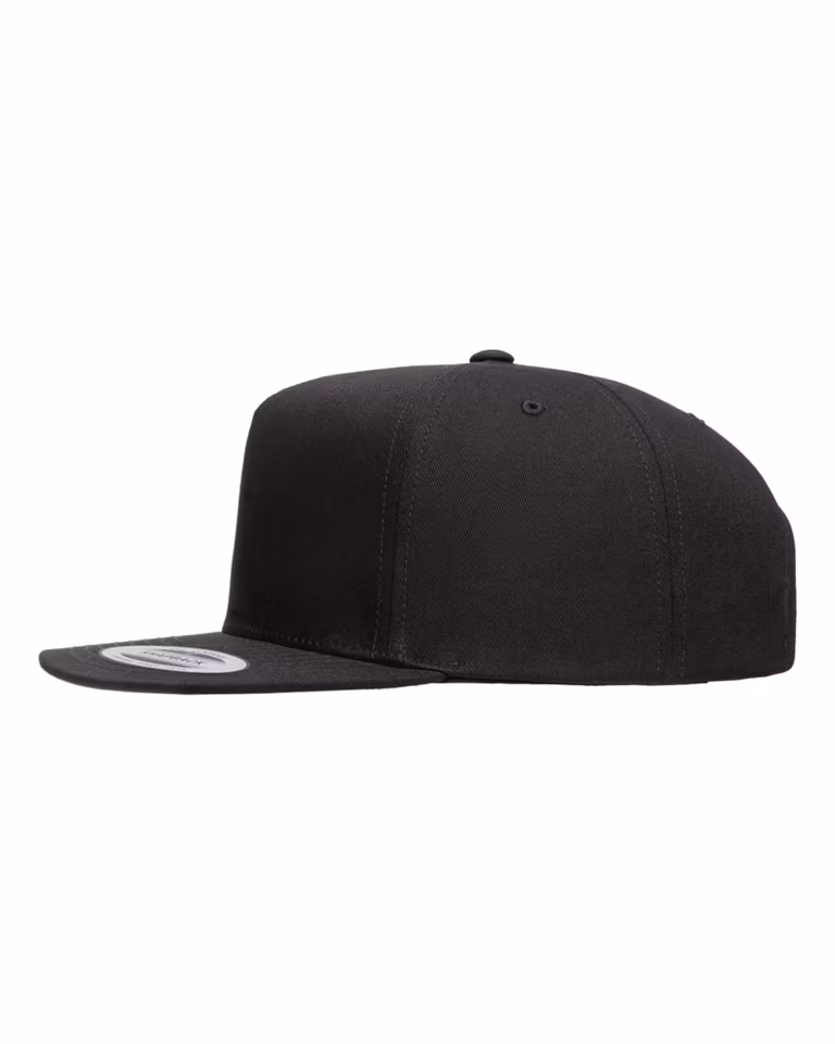 Five-Panel Cotton Twill Snapback Cap — Black
