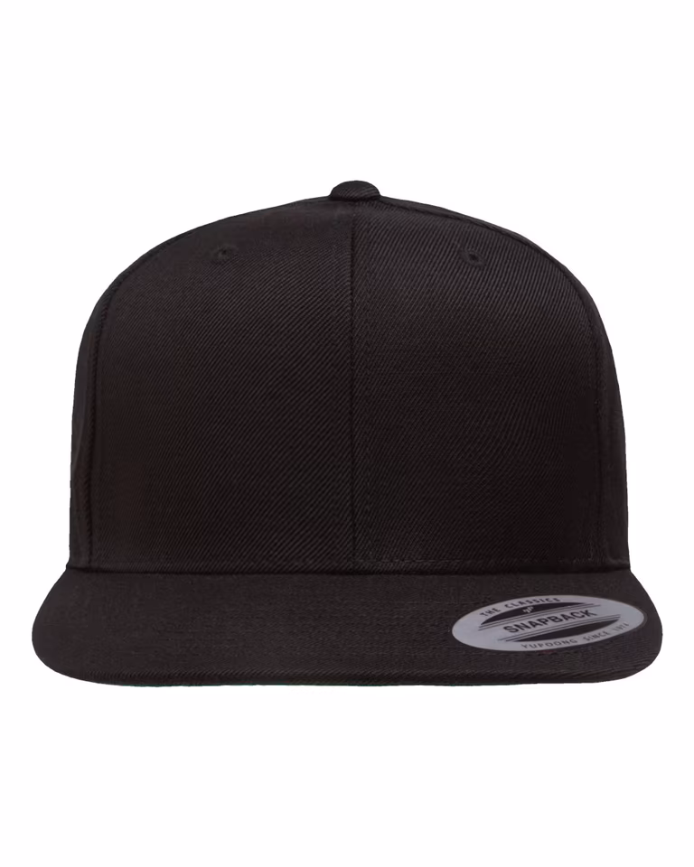 Premium Flat Bill Snapback Cap — Black
