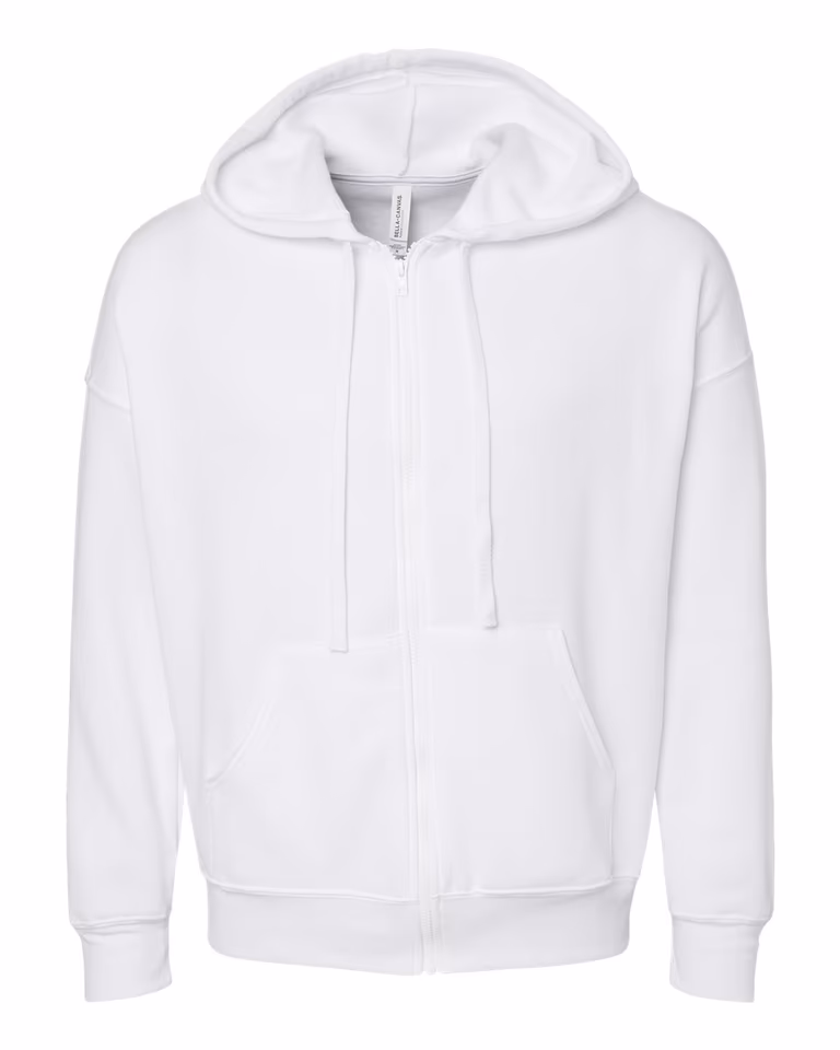 Unisex Sponge Fleece DTM Full-Zip Hoodie Sweatshirt — White