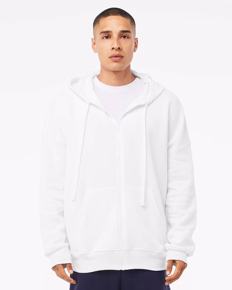 Unisex Sponge Fleece DTM Full-Zip Hoodie Sweatshirt — White
