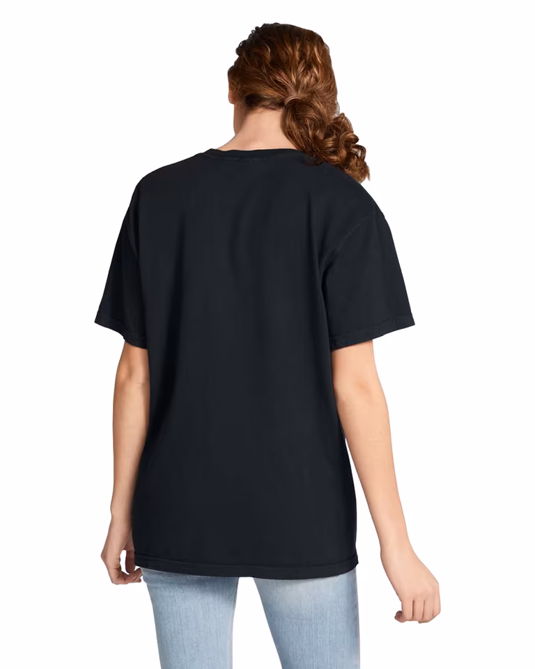 Unisex Garment-Dyed Heavyweight Pocket T-Shirt — Black, worn