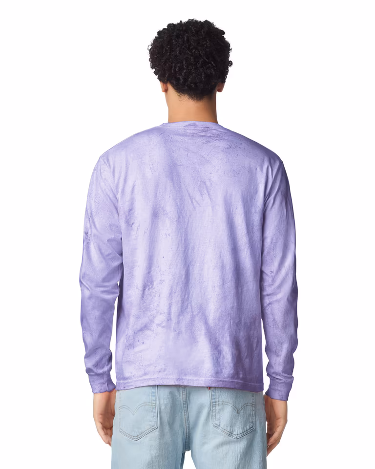 Unisex Colorblast™ Long Sleeve T-Shirt — Amethyst, worn
