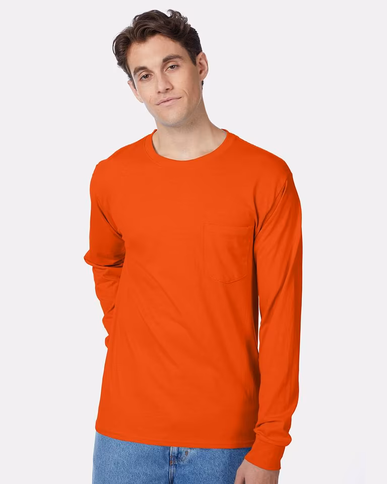 Unisex Authentic Long Sleeve Pocket T-Shirt — Orange