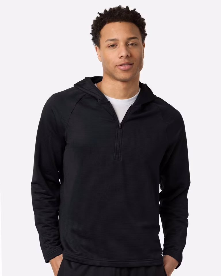 Men's Qualify Quarter-Zip Hooded Pullover — Black