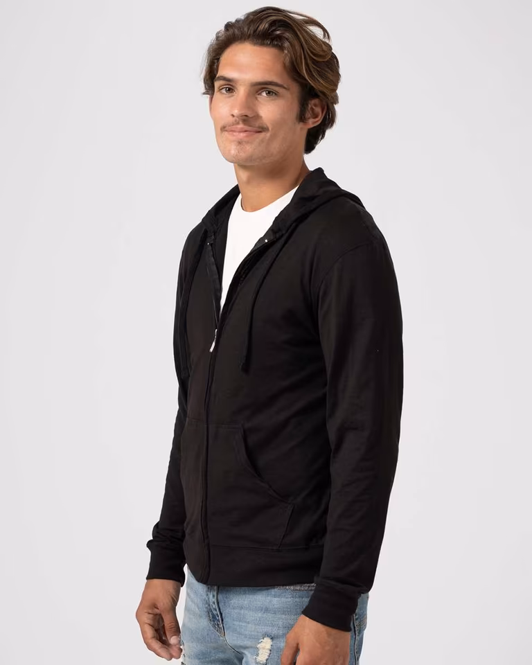 Unisex Beach Full-Zip Hooded Long Sleeve T-Shirt — Black