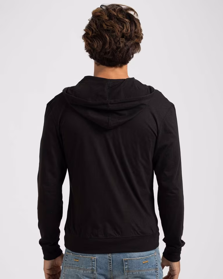 Unisex Beach Full-Zip Hooded Long Sleeve T-Shirt — Black