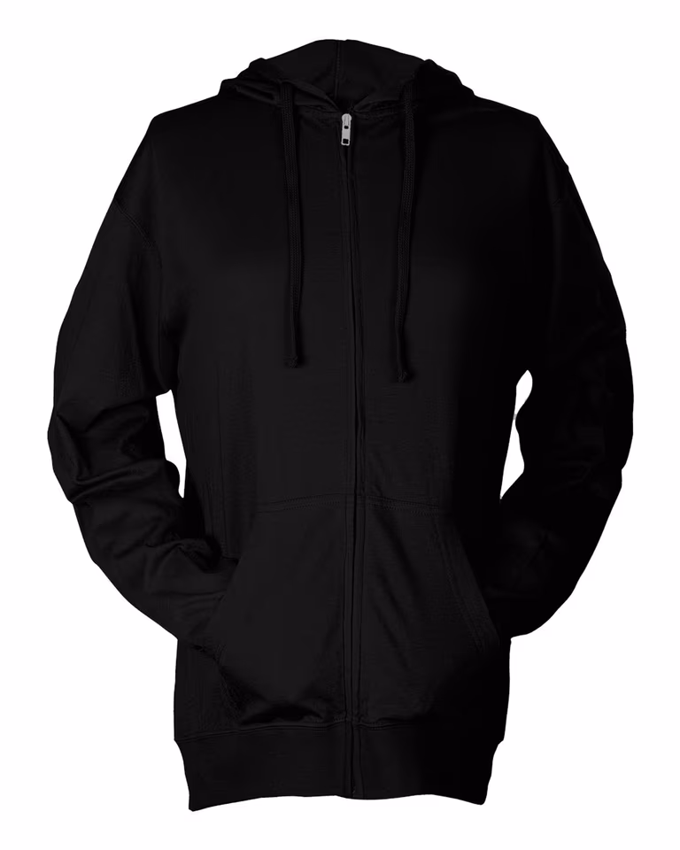 Unisex Beach Full-Zip Hooded Long Sleeve T-Shirt — Black