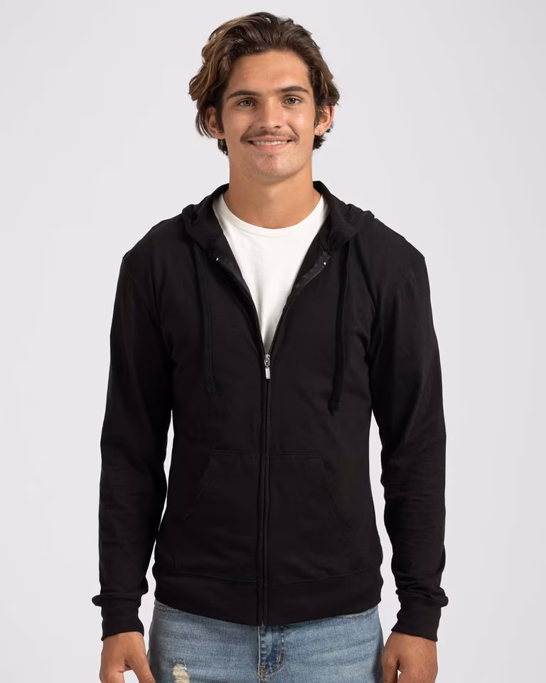 Unisex Beach Full-Zip Hooded Long Sleeve T-Shirt — Black