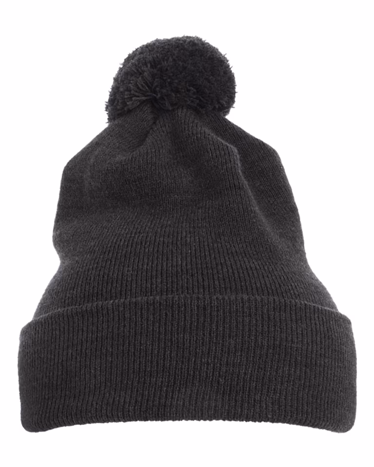 Pom-Pom Cuffed Knit Beanie — Dark Grey