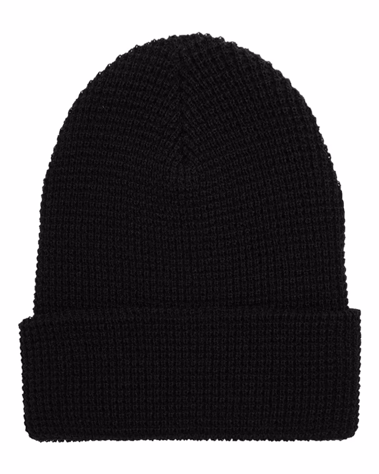 Waffle Cuffed Knit Beanie — Black