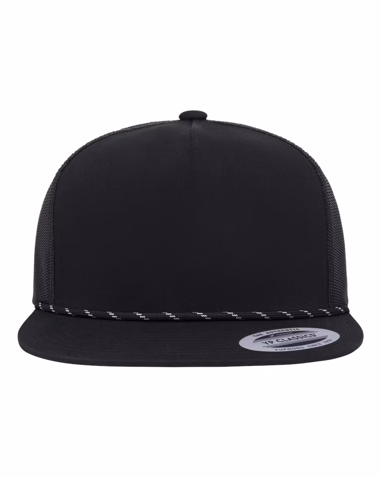 Classic Five-Panel Trucker Rope Cap — Black