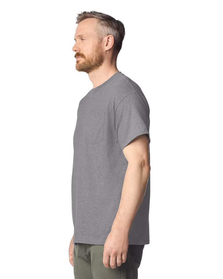 Unisex Heavy Cotton™ Pocket T-Shirt — Sport Grey, worn