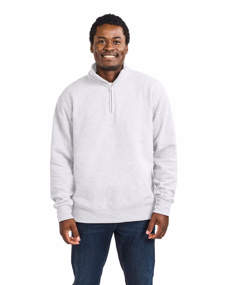 Unisex Heavy Blend™ Quarter-Zip Sweatshirt — Ash, worn