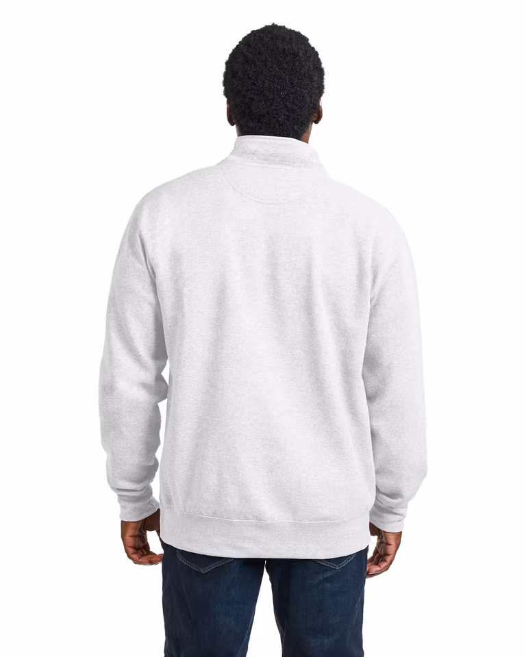 Unisex Heavy Blend™ Quarter-Zip Sweatshirt — Ash, worn