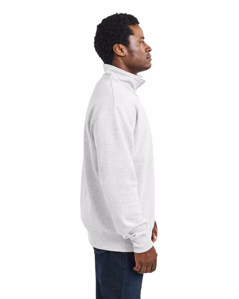 Unisex Heavy Blend™ Quarter-Zip Sweatshirt — Ash, worn
