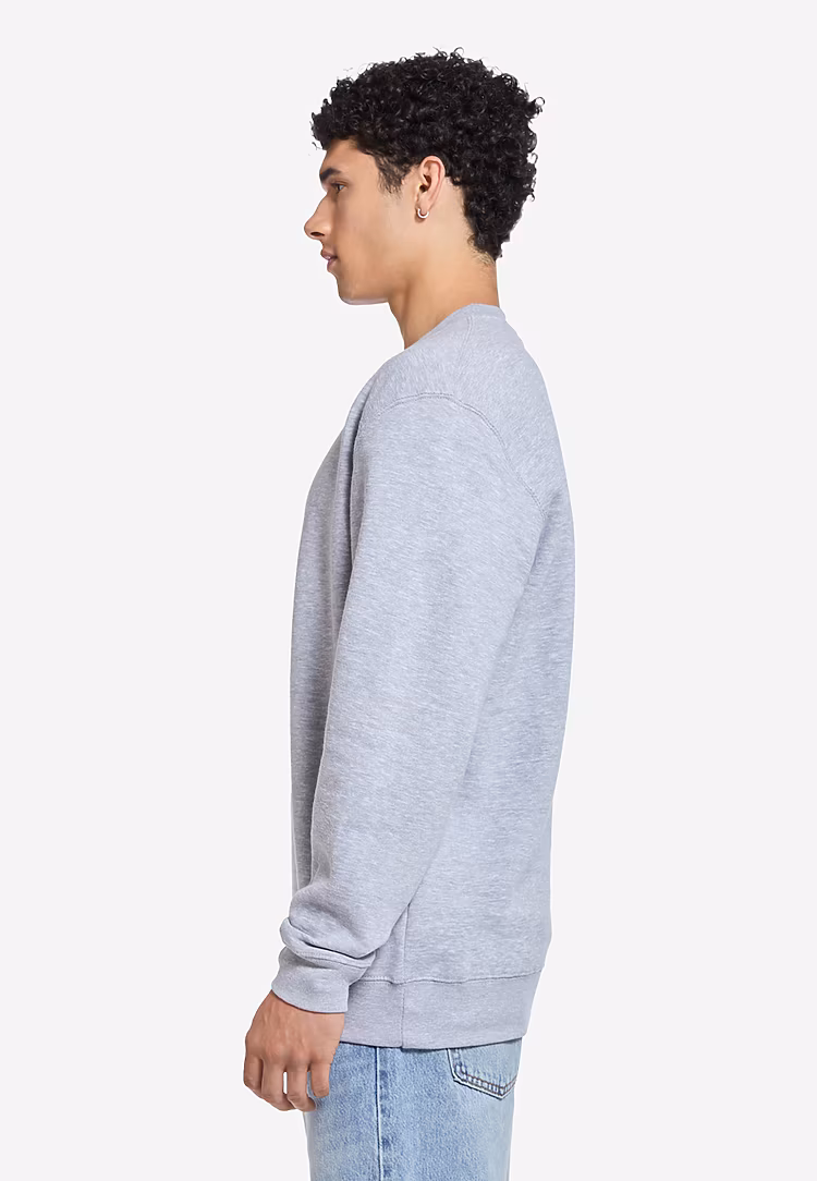 Unisex Premium Crewneck Sweatshirt — Heather Grey, worn