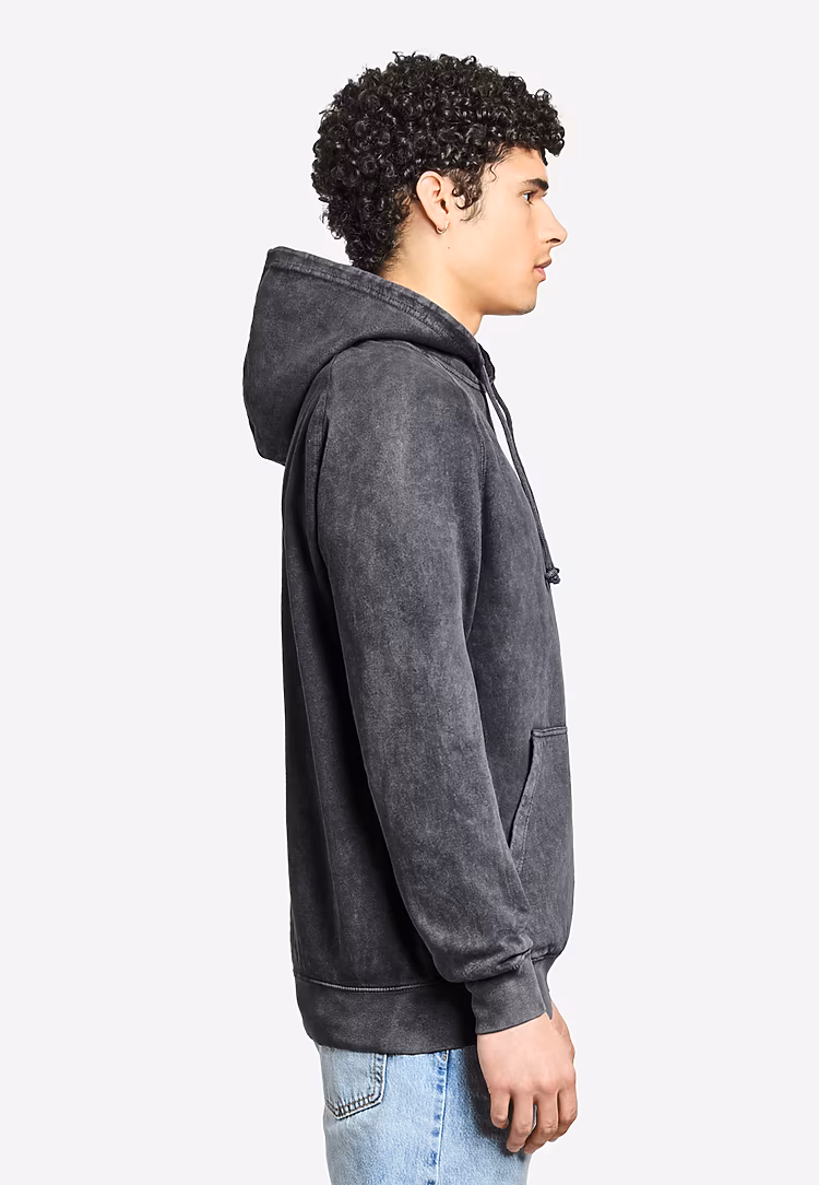 Unisex Vintage Raglan Hoodie Sweatshirt — Vintage Black, worn