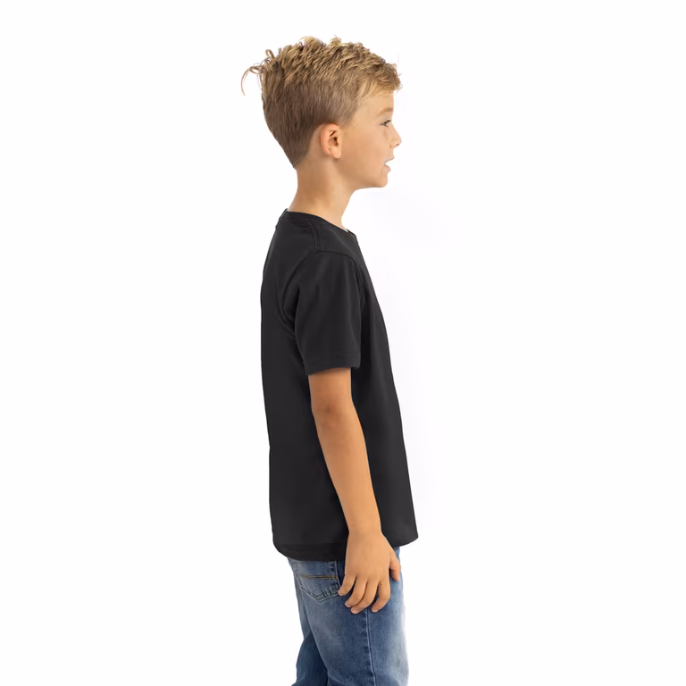 Youth Cotton T-Shirt — Black, worn