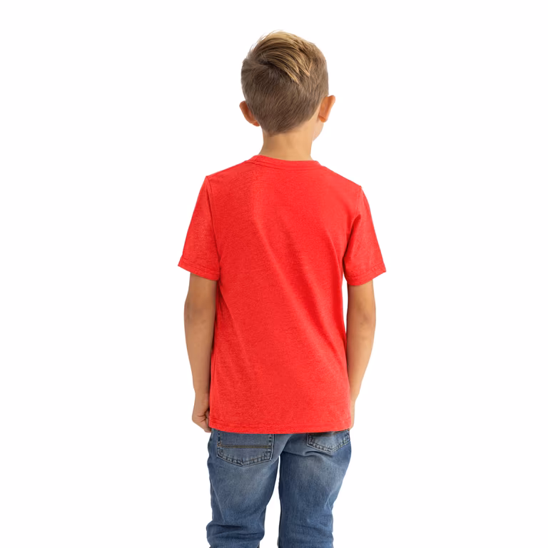 Youth CVC T-Shirt — Red, worn