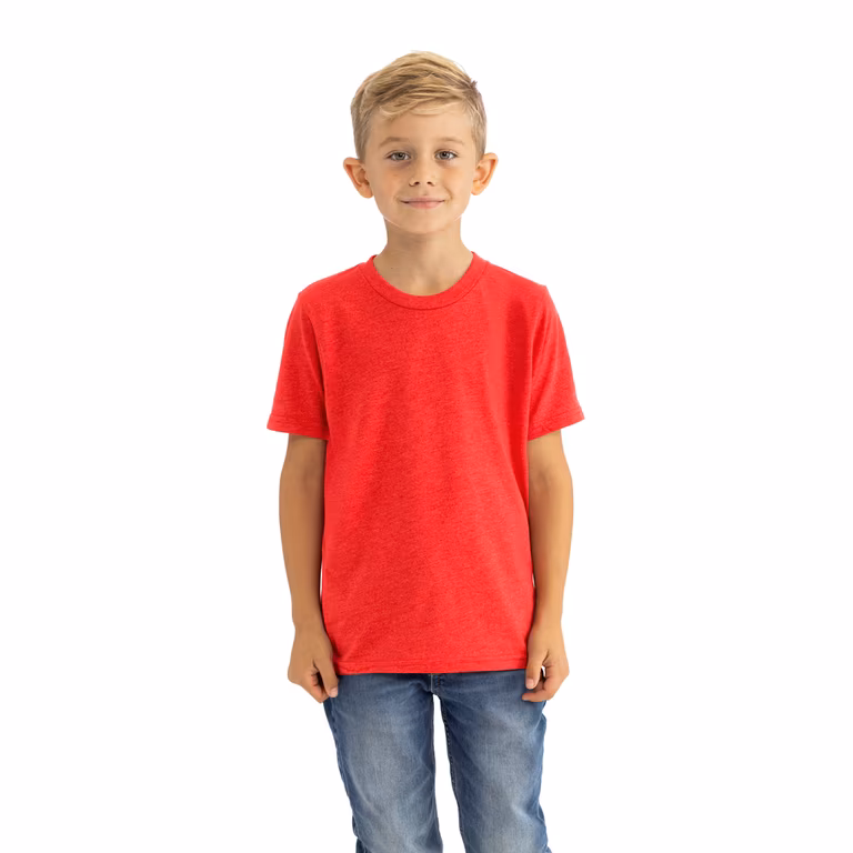 Youth CVC T-Shirt — Red, worn