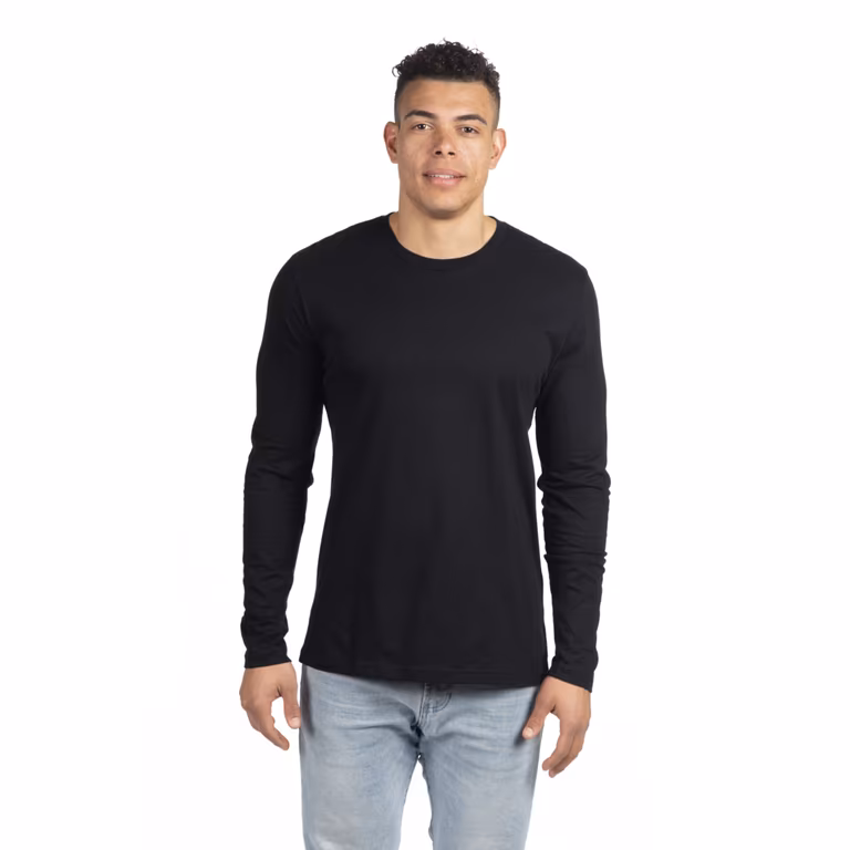 Unisex Cotton Long Sleeve T-Shirt — Black, worn