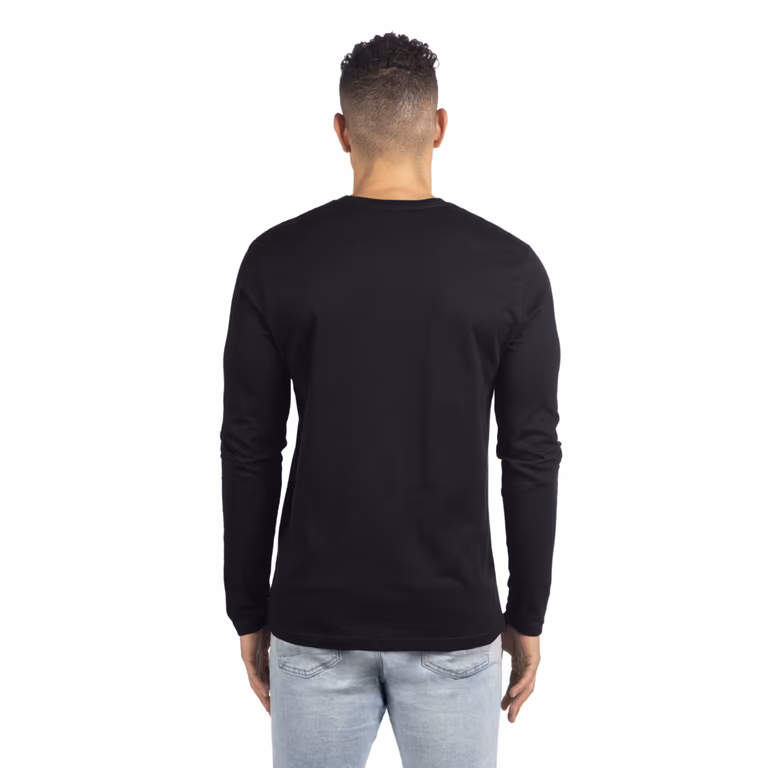 Unisex Cotton Long Sleeve T-Shirt — Black, worn