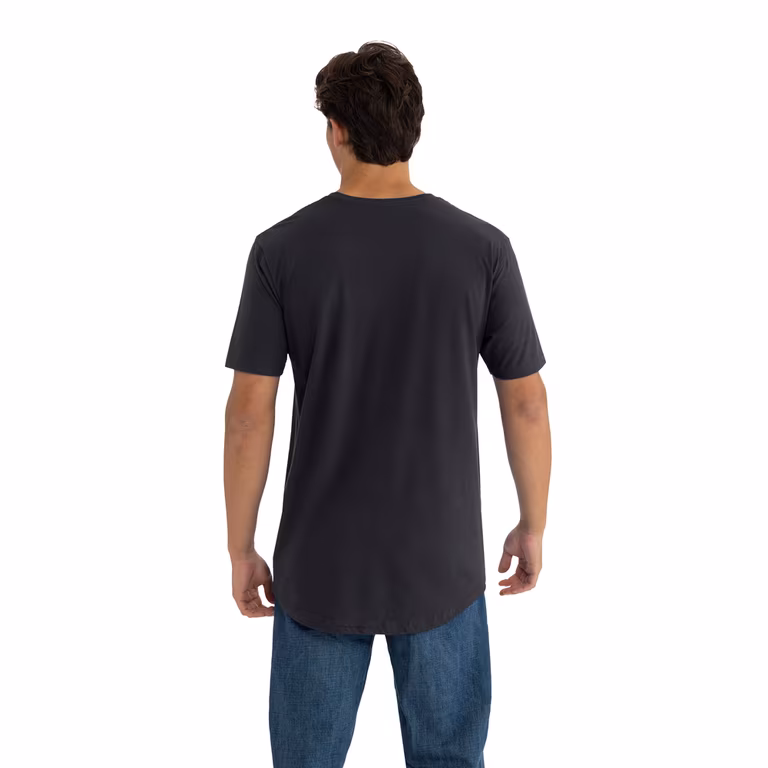 Unisex Cotton Long Body T-Shirt — Black, worn