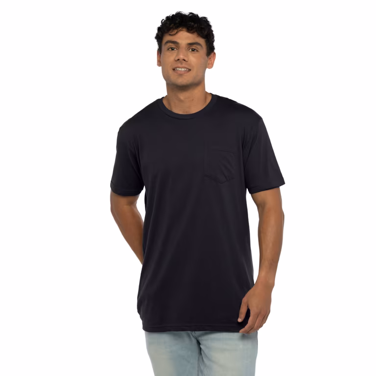 Unisex Cotton Pocket T-Shirt — Black, worn