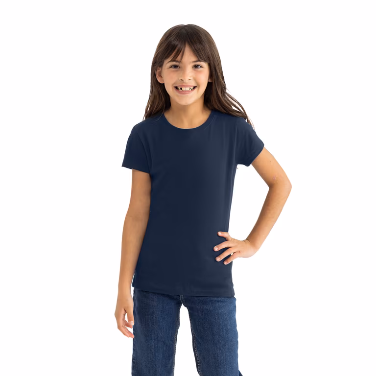 Girls’ Cotton Princess T-Shirt — Midnight Navy, worn