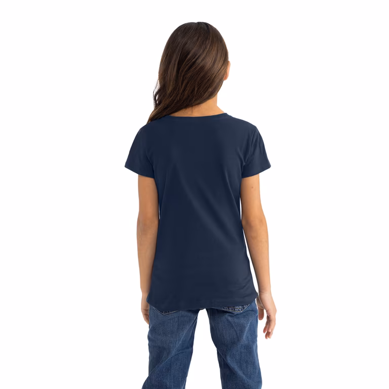 Girls’ Cotton Princess T-Shirt — Midnight Navy, worn