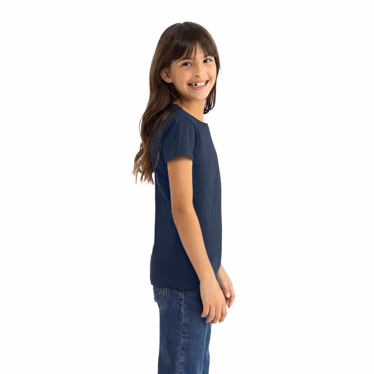 Girls’ Cotton Princess T-Shirt — Midnight Navy, worn