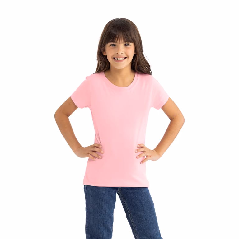 Girls’ Cotton Princess T-Shirt — Light Pink, worn
