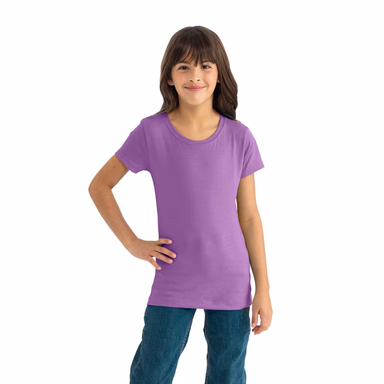 Girls’ CVC Princess T-Shirt — Purple Berry, worn