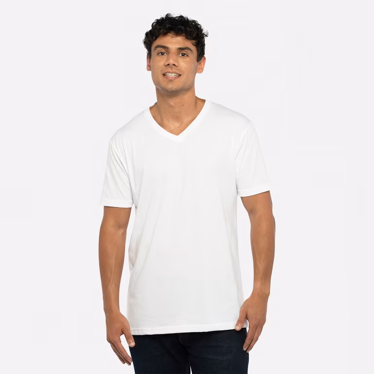 Unisex Sueded V-Neck T-Shirt — White, worn