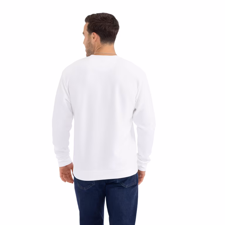 Unisex Santa Barbara Crewneck Sweatshirt — White, worn