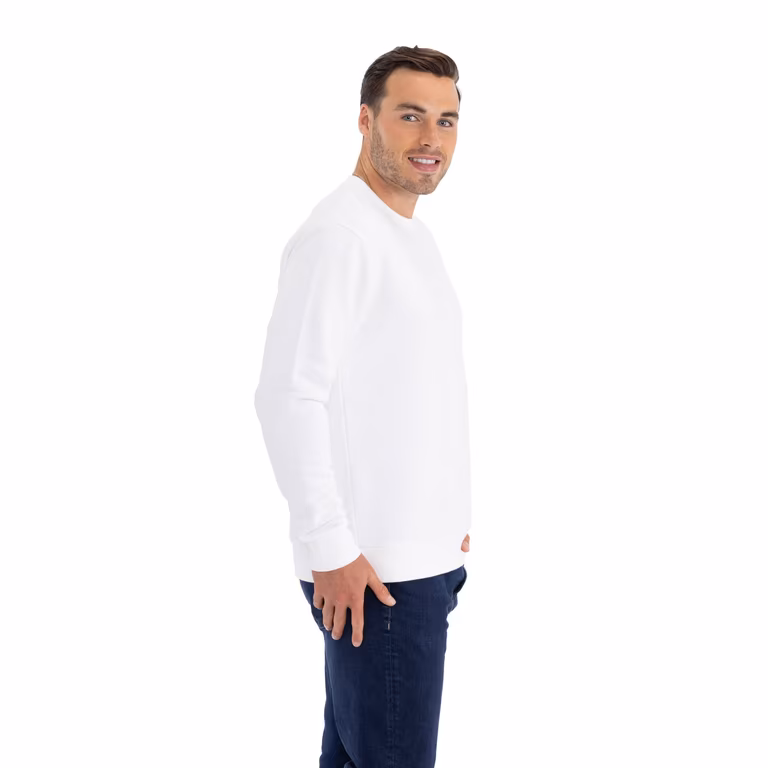Unisex Santa Barbara Crewneck Sweatshirt — White, worn