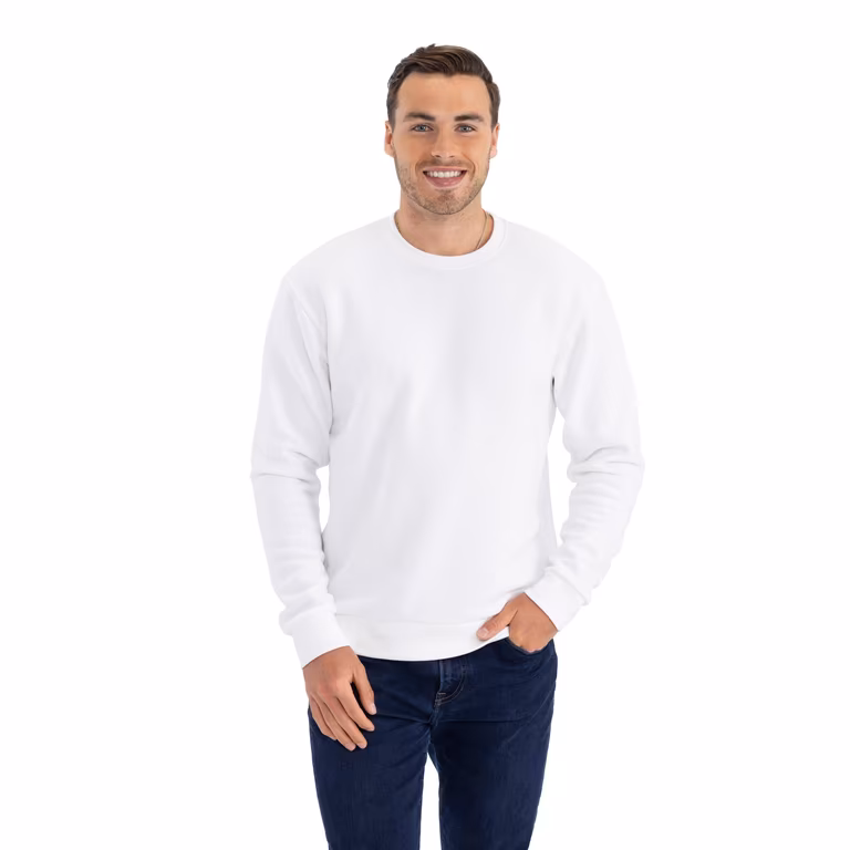 Unisex Santa Barbara Crewneck Sweatshirt — White, worn