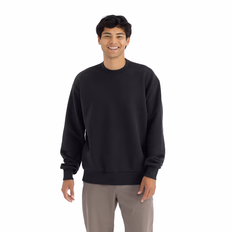 Unisex Heavyweight Crewneck Sweatshirt — Black, worn