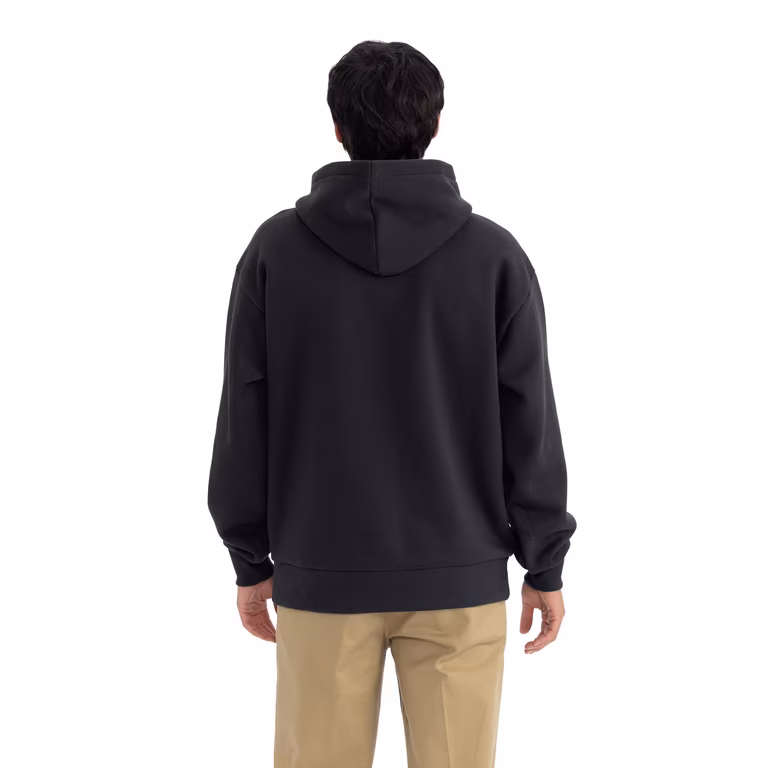 Unisex Heavyweight Fleece Hoodie Sweatshirt — Black, worn