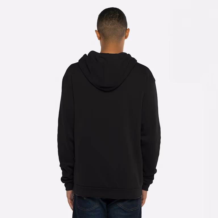Unisex Santa Barbara Full-Zip Hoodie Sweatshirt — Black, worn