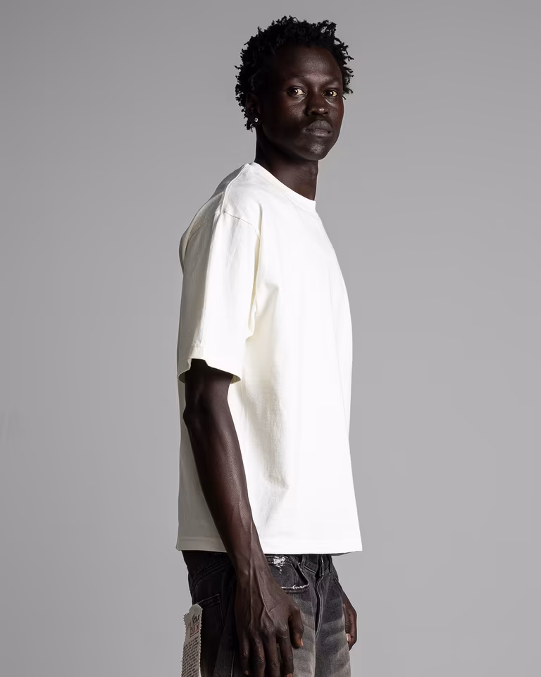 Unisex Max Heavyweight Cropped Tee — Off White, worn
