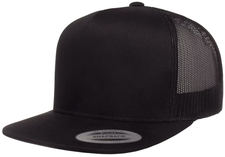 Classic Five-Panel Trucker Cap — Black, side view