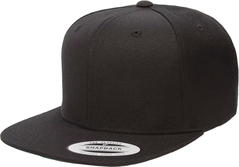 Premium Flat Bill Snapback Cap — Black, side view