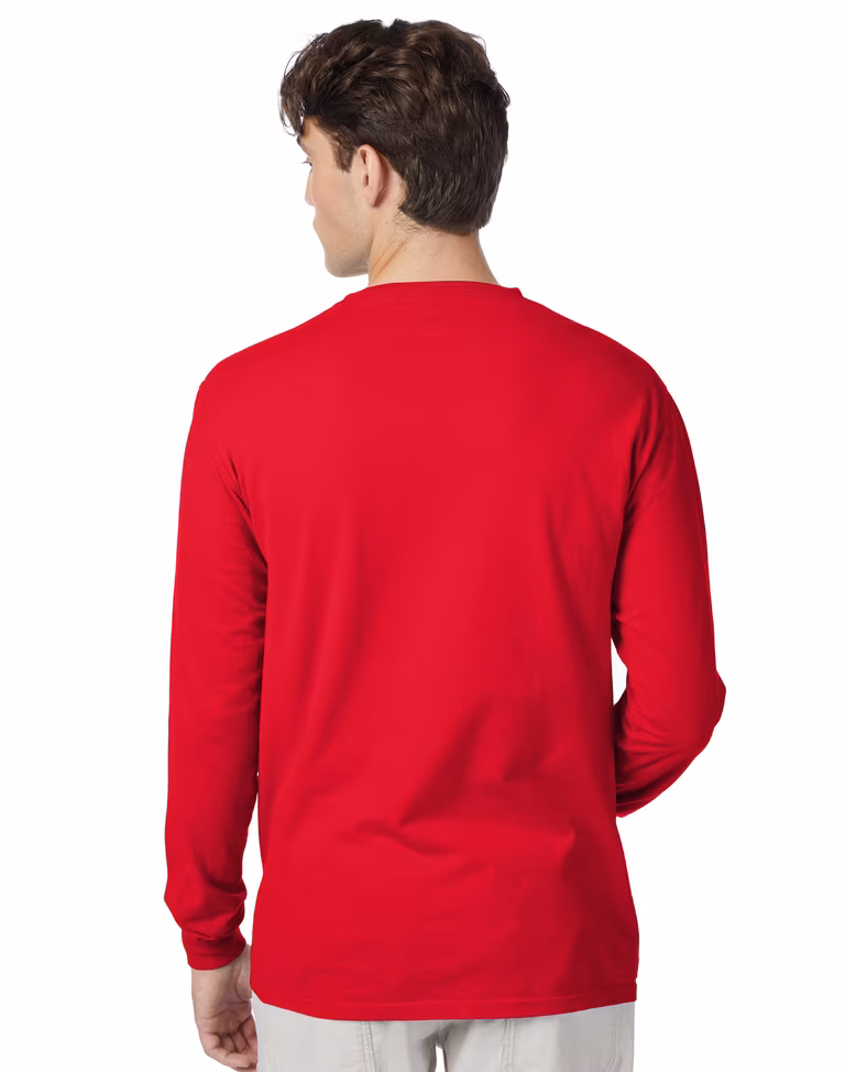 Unisex Beefy-T® Long Sleeve T-Shirt — Deep Red, worn