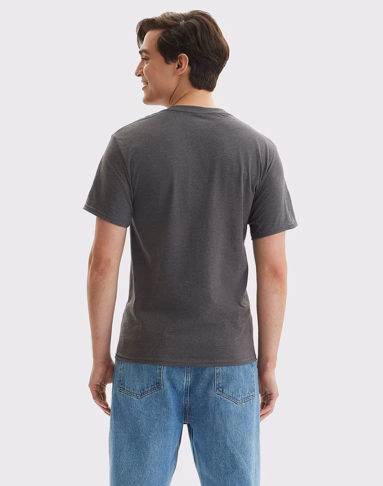 Unisex Beefy-T® Pocket T-Shirt — Charcoal Heather, worn