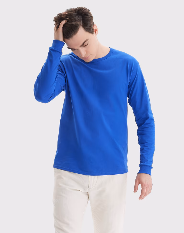 Unisex Authentic Long Sleeve T-Shirt — Deep Royal, worn